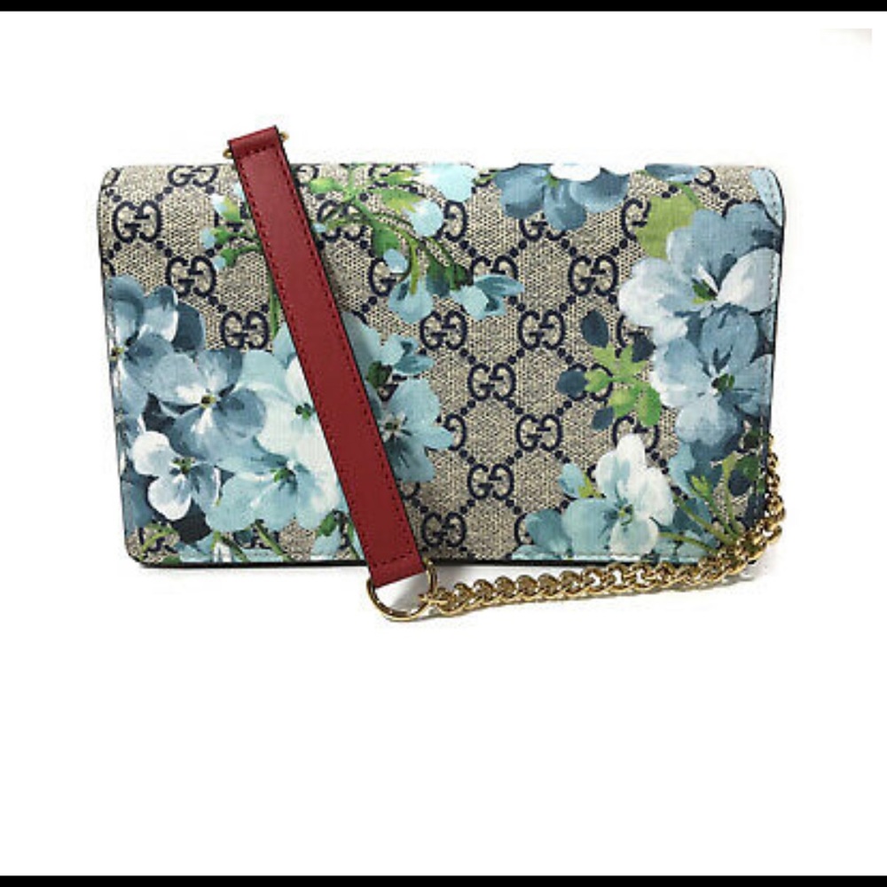 Gucci Bloom Floral Shoulder Bag with Red Chain Strap